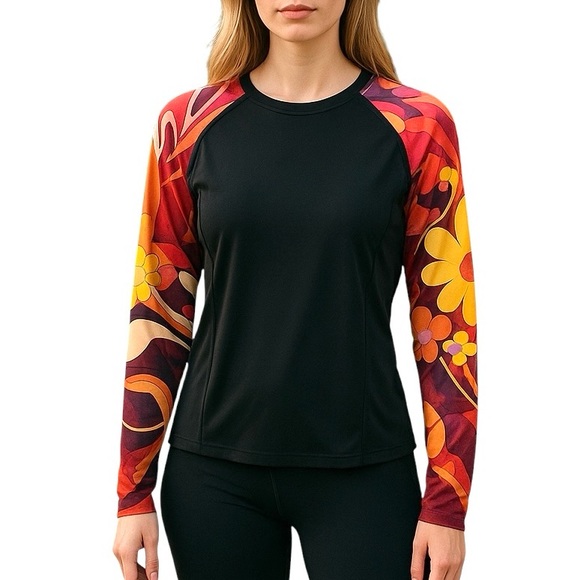 Athleta Tops - Athleta Rash Guard Floral Colorblock Long Sleeve Top